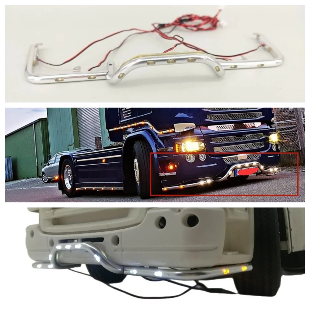 CNC LED Front Bottom Bumper Light for Tamiya 1/14 RC Truck Sca R620 R730 56323 Upgrade Accessories