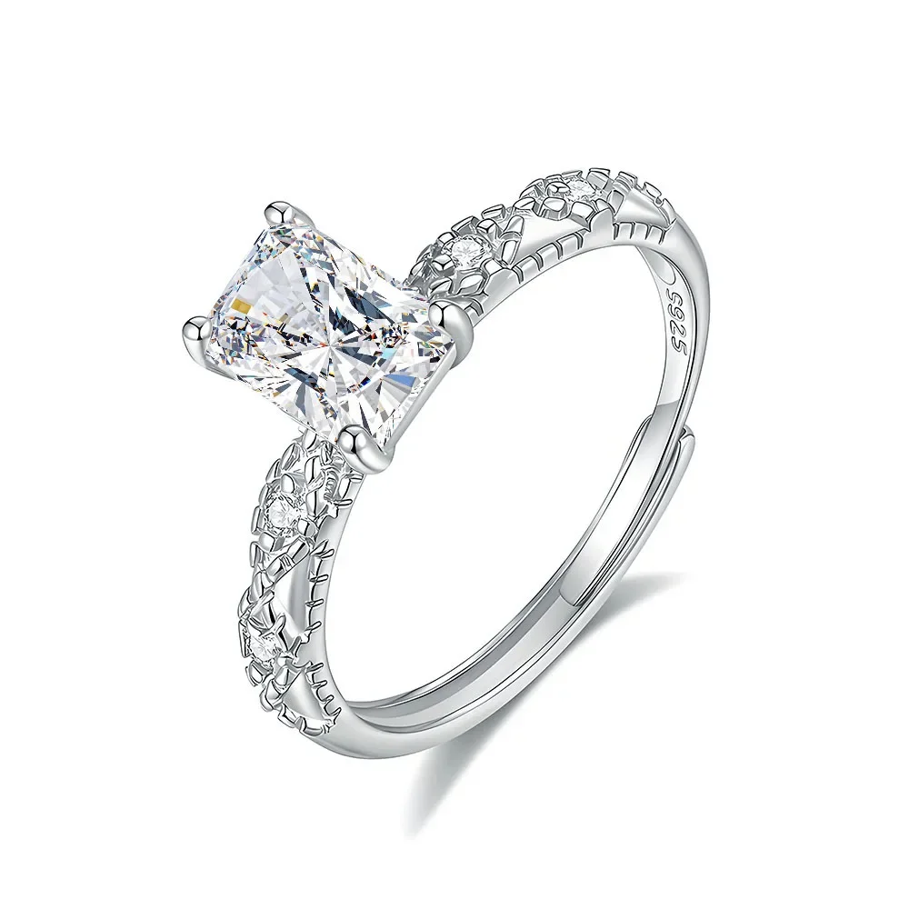

1CT rectangular rock sugar mozzarella diamond ring women's 925 silver rhombus ring fashion popular hot-selling jewelry
