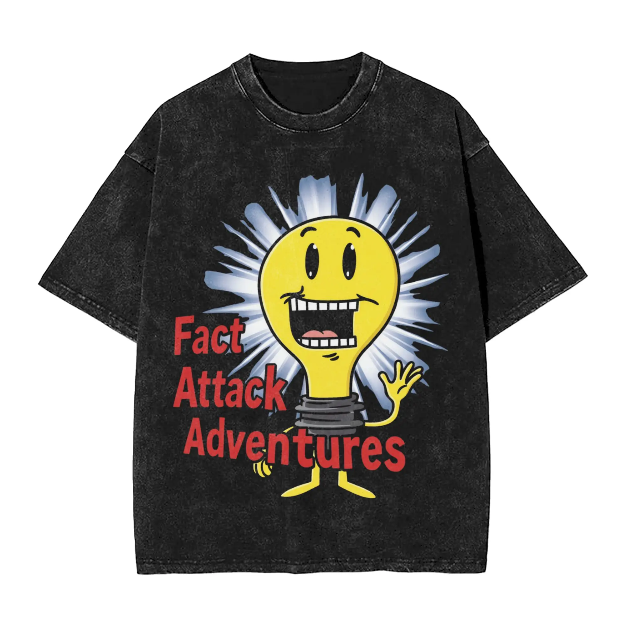 Light Bulb Fact Attack Adventures Washed T Shirt Couple Y2K Fun Cotton T-Shirts Beach Harajuku Tee Shirt Print Big Size Clothes