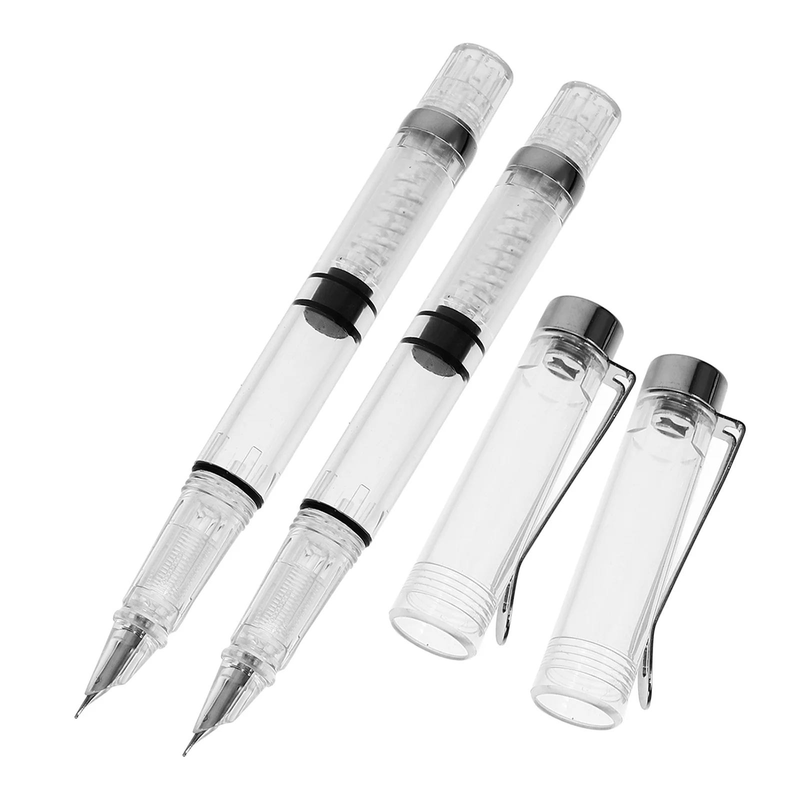 

2Pcs Ergonomic Fountain Pen Set Transparent Resin Body Metal Trim Smooth Flow Curved Tip Pen for Writing Calligraphy Practice
