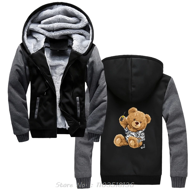 Sitting Machine Bear Cartoon Prints Funny Hoodie Men Loose Cotton Clothing Breathable Casual Hoody Oversized Coats Streetwear