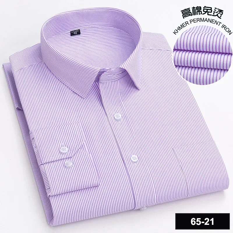 Camisa formal listrada de manga comprida masculina, cor sólida, anti-rugas, fácil cuidado, moda escritório empresarial, roupa de trabalho profissional