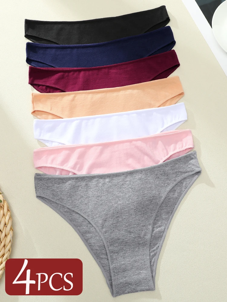 4PCS Nahtlose Baumwolle Höschen Für Frauen Damen Low Rise Unterwäsche Einfarbig Weiche Bequeme Schriftsätze Weibliche Atmungsaktive Dessous