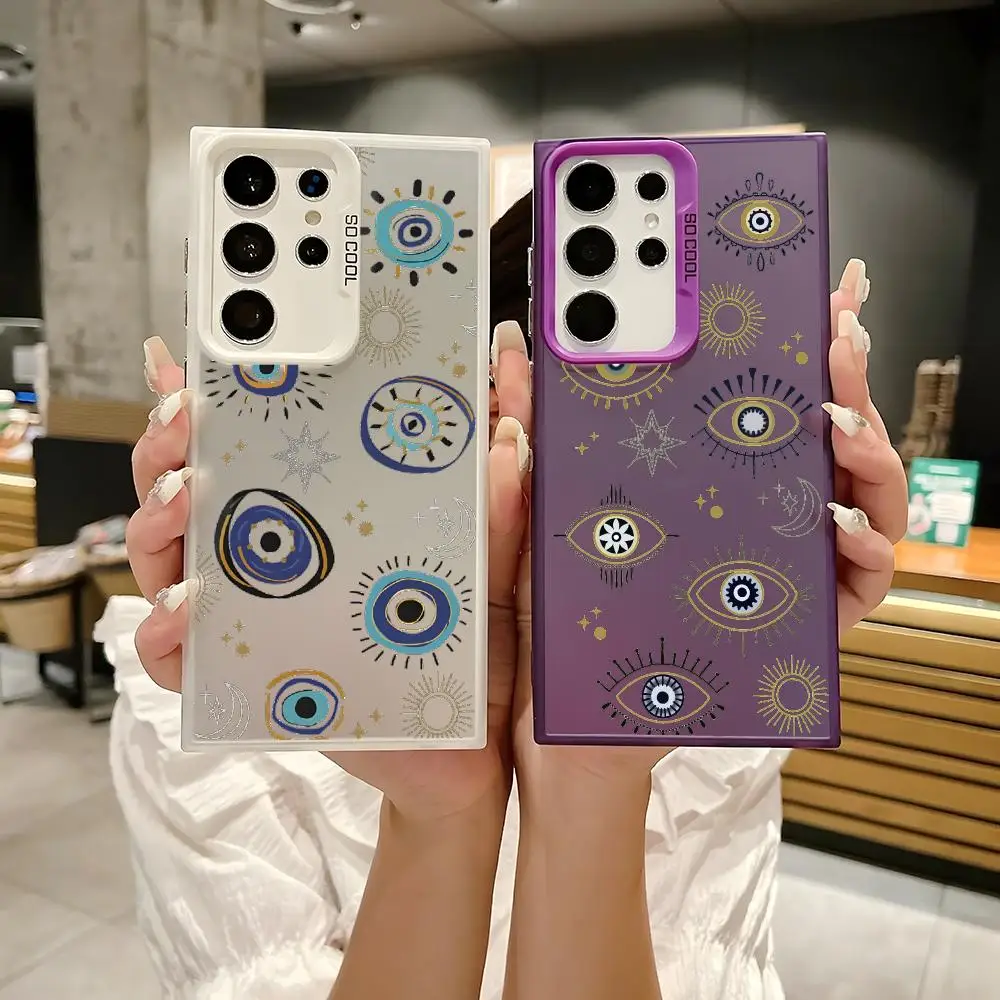 Cute Eye of Evil Pattern Phone Case For Samsung Galaxy S25 Edge S24 S23 S22 S21 S20 Ultra Silicone Colorful Silver Phone Case