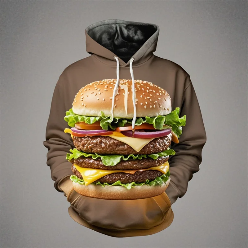 Delicious Hamburger Hoodie For Men Food Graphic 3D Print Men Women Streetwear Casual Oversized Pullover Sweatshirts Kid Clothing