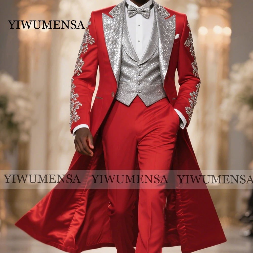 

Мужские костюмы с блестящими пайетками для свадьбы, торжеств и вечеринок, смокинги на заказ, мужской банкетный наряд, комплект из 3 предметов, однобортный пиджак