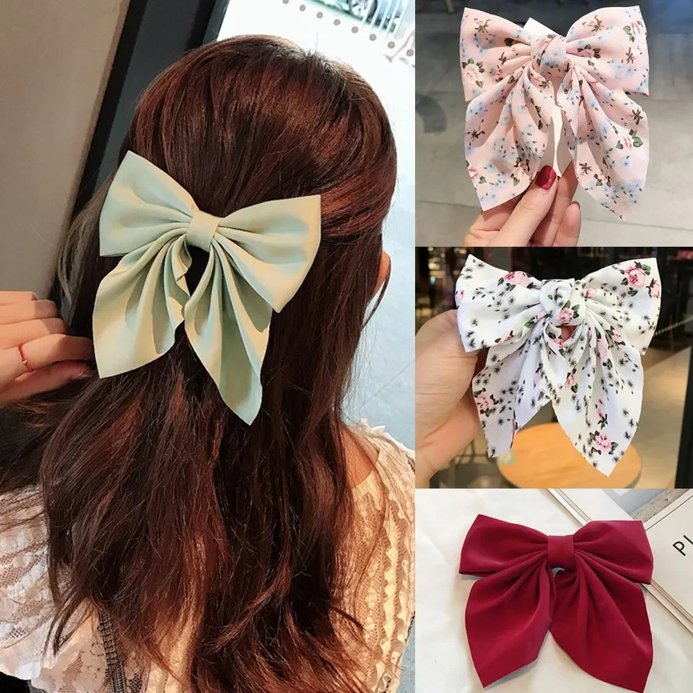 1Pcs Clip Girl Daisy Bow Hairpin Polka Dot Floral Print Hair Pastoral Retro Style Barrettes Big Bowknot Hairpin Hair Accessories