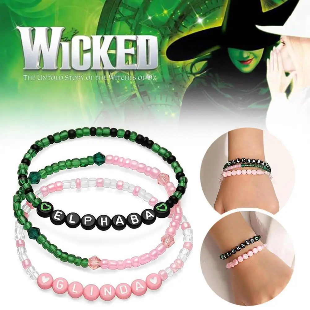 3Pcs Wicked Friendship Matching Bracelets Rhinestone Crown Witch Hat BFF Couples Christmas Valentine's Day Gifts For Fans Party