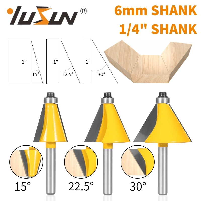 

YUSUN 6MM 6.35MM Shank 15/22.5/30 Degree Chamfer Bevel Edging Router Bit Woodworking Milling Cutter For Wood Face Mill