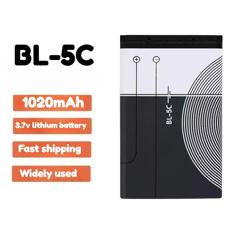 Replacement BL‑5C Li‑ion Phone Battery 3.7V 1020mAh for Nokia 2112 2118 2255 2270 2280 2300 2600 2610 3125 Long Standby Time