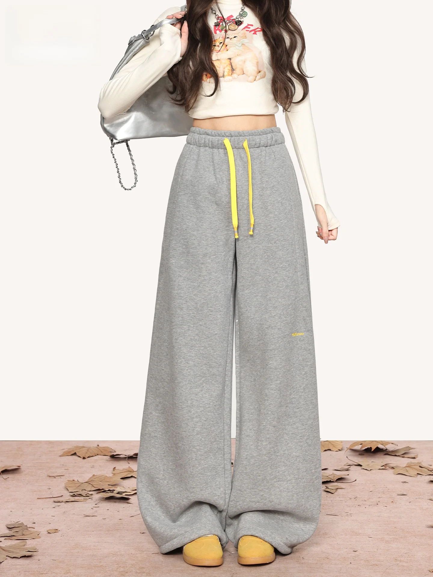 

Спортивные брюки в американском стиле с высокой талией и широкими штанинами, женские летние новые спортивные брюки цвета хаки, брюки-бананы