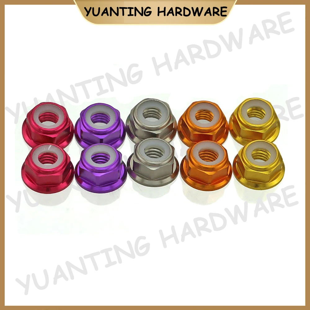 Yiqianyuan M2 ถึง M8 6 # -32 8 # -32 UNC อลูมิเนียมอัลลอยด์ไนลอนใส่ Self-locking FLANGE NUTS Multi-สี RC รถอุปกรณ์เสริม