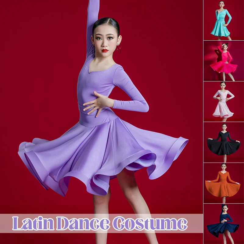 Children Latin Dance Dress Girls Mordern Dance Ballroom Dresses Salsa Tango Skirt Practice Competition Stage Performance Costume