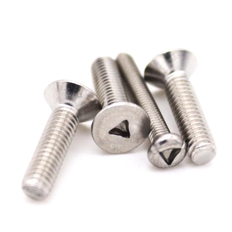 10pcs M2 M3 M4 A2-70 304 Stainless Steel Triangle Socket Triangular Slotted Round Pan Flat Countersunk Head Security Screw Bolt