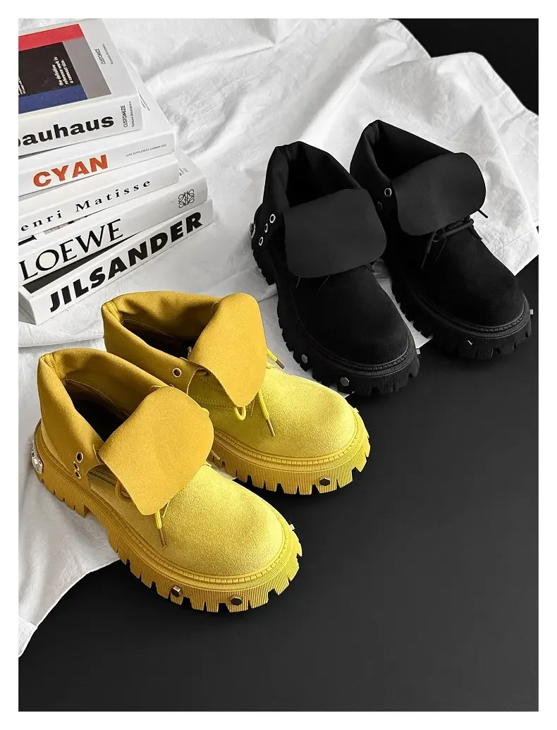 High Top Motorcycle Boots Plus Size 45 Mens Designer Outdoor Work Boots Fashion Casual Leather Height Increased Platform Boots