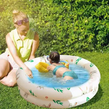 Kids inflatable pool cute cartoon inflatable swimming pool round thickened design backyard water inflatable kiddie pool