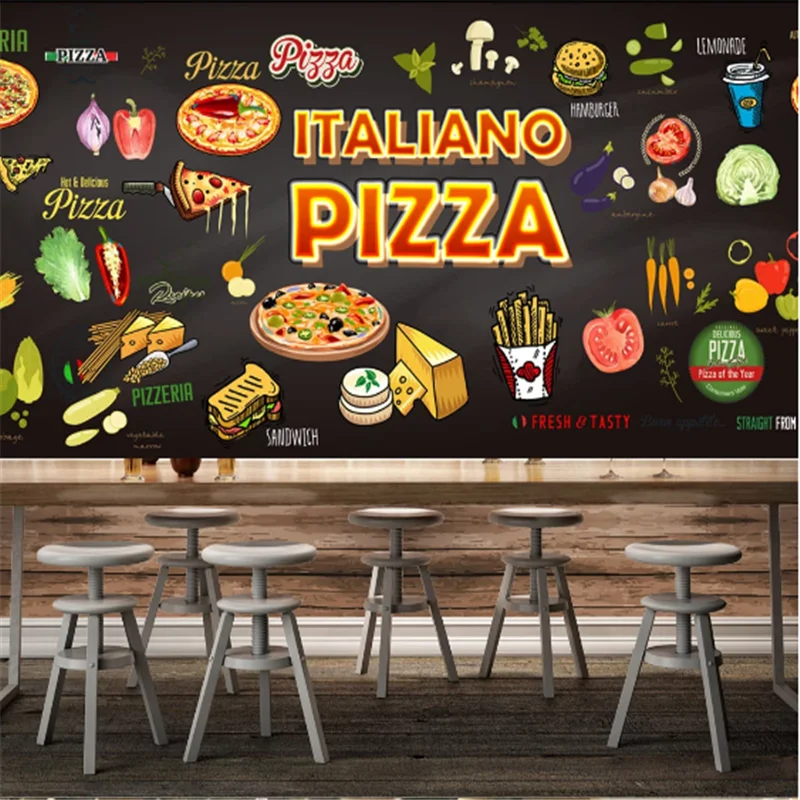 Custom Cheese Fast Food Burgers Restaurant Black Background Mural Wallpapers Snack Bar Industrial Decor Mural Wall Pizza 3d