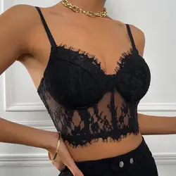 Sexy Backless Hollow Out Tank Corset Tops Flowers Lace Black Vest Mesh Crop Top Women Summer Clothes Y2k Streetwear Woman 2024