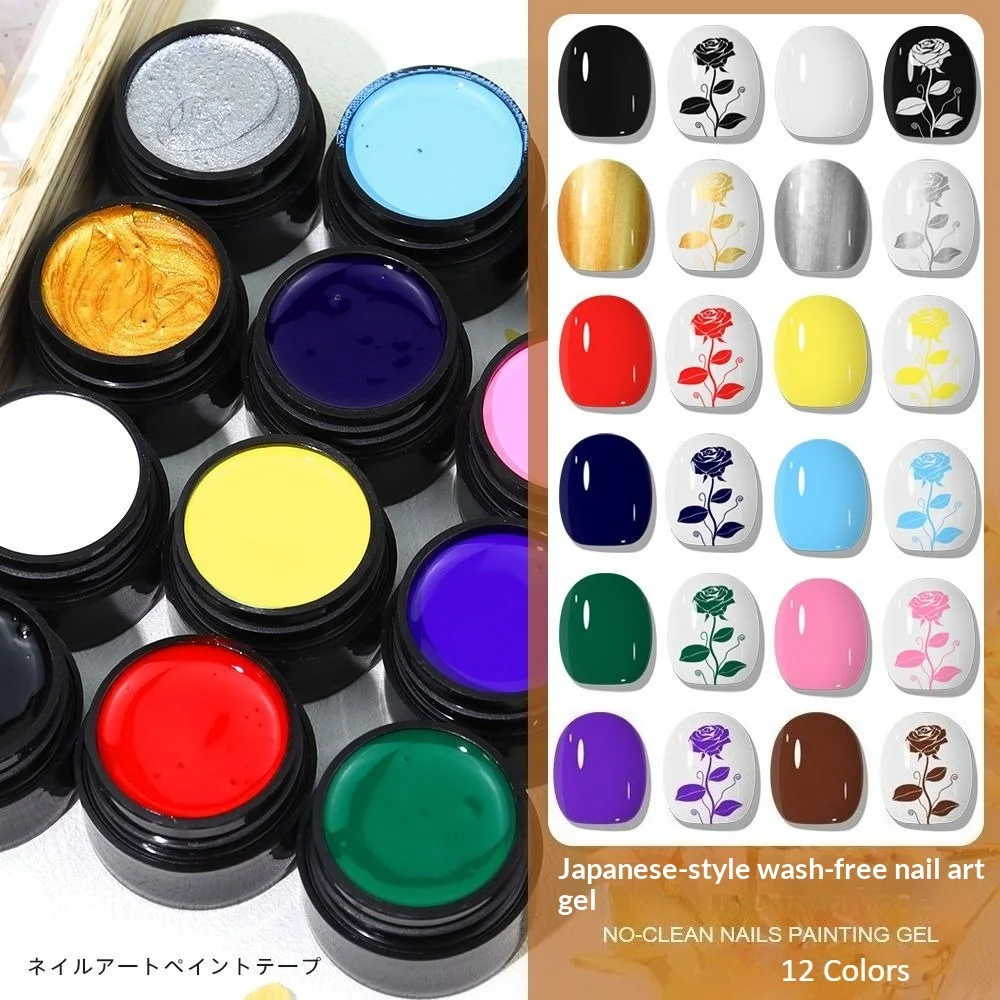 

12 Colors Japanese Style Nail Art Gel Jar Set Metallic Primary Colors Nail Art For Flower Painting Lines UV LED Nail Gel Polish
