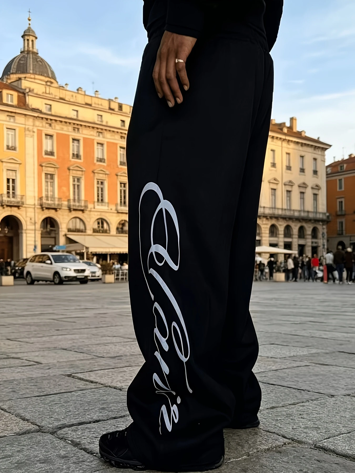 Side vertical large letter wide leg sweatpants for men's high street casual pants    Four season sports pants  streetwear