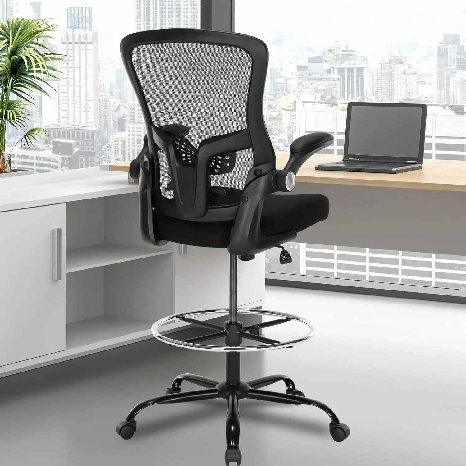

Drafting Chair,Ergonomic Tall Office Chair,Standing Desk Chair with Adjuatable Height,Mesh High Chair with Foot Rest, Black