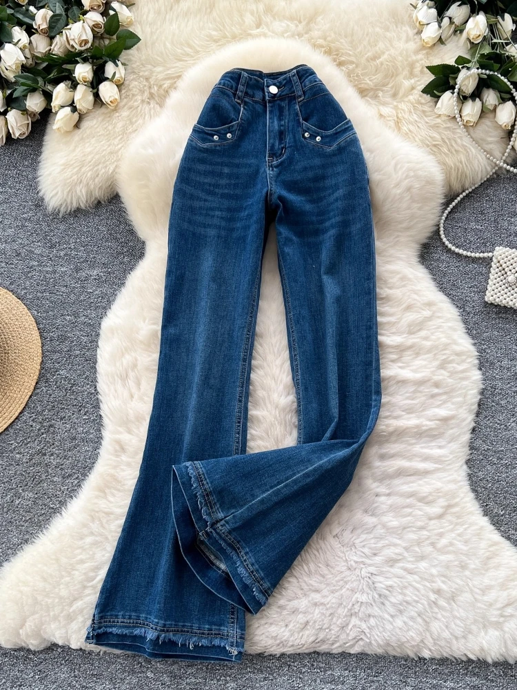 2025 Nowe Micro-Pants American Hot Girl Denim Pants Jesień/Zima Wysoki Stan Plus Size Wąskie Szerokie Nogawki Proste Jeansy Spodnie Odzież Wierzchnia