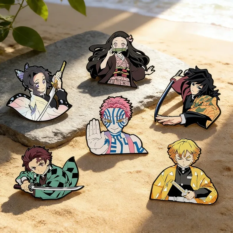6pcs Demon Slayer Kimetsu No Yaiba Cartoon Brooches Anime Character Backpack Accessories School Bag Supplies birthdaygift friend view 2