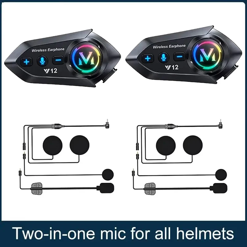 1/2pcs Bluetooth 5.4 Motorcycle Helmet Headset Stereo Voice Control Hands Free Call Waterproof 500mAh With Ambient Light