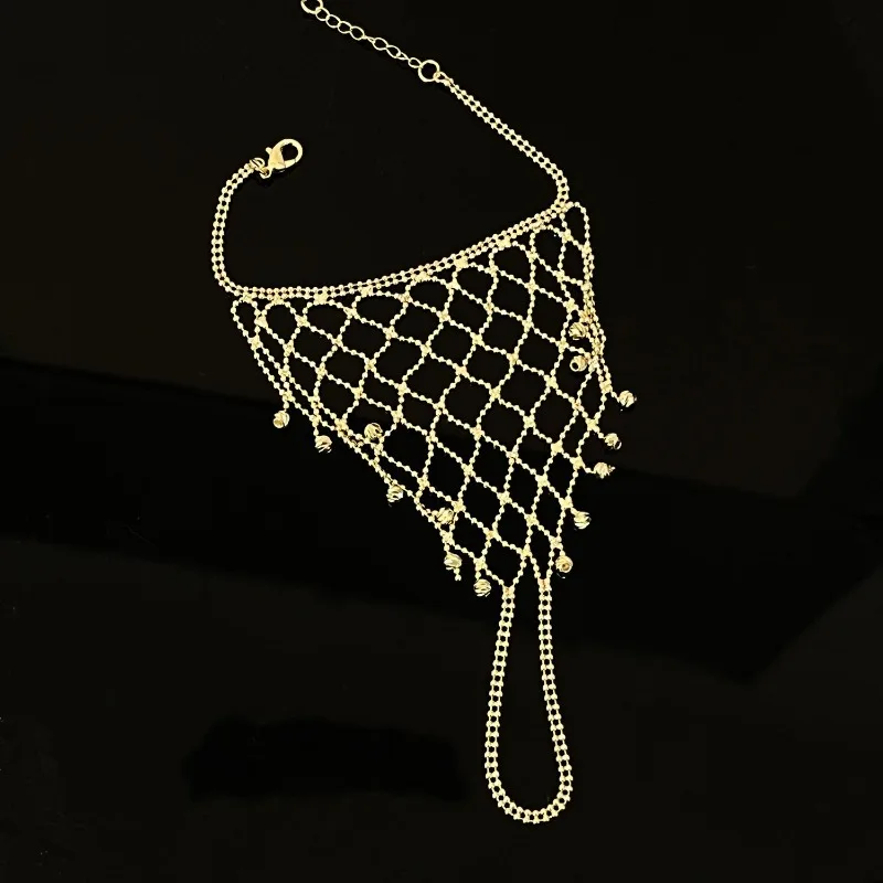 Boho Tassel Beaded Slave Bracelet Finger Ring Connected Hand Chain Dancing Wrist Jewelry Wedding Party Accessories For Ladies