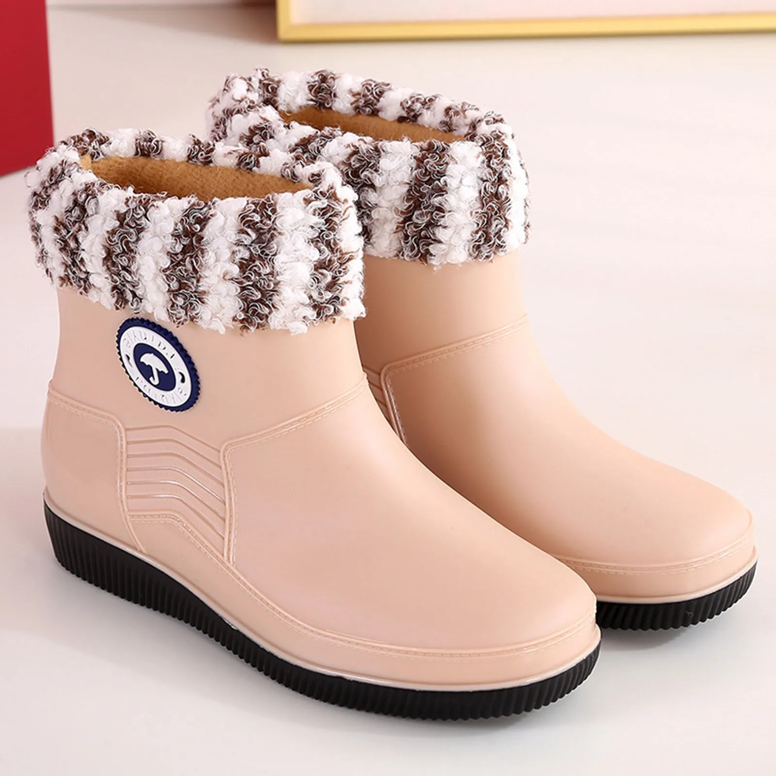 Short Water Shoes With Cotton For Warmth Daily Shoes Fashionable Women Rain Boots Rain Shoes Short Lace up Boots for Women