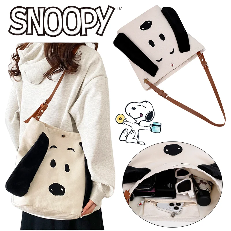 Snoopy płócienna torba na ramię urocze Cartoon torby Crossbody o dużej pojemności damskie modne torba na zakupy damskie torebki z uchwytem w stylu