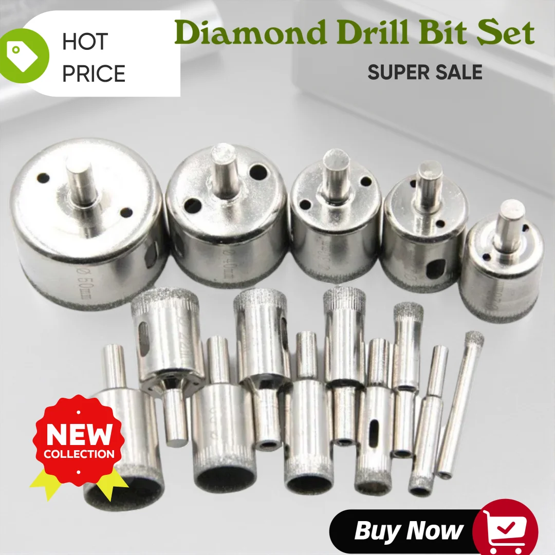 

Ceramic Glass Diamond Drill Bit Set Kit Heavy Duty Hole Saw Cutters with Multi Size Bits for Cutting Tile Marble 15pcs 10pcs