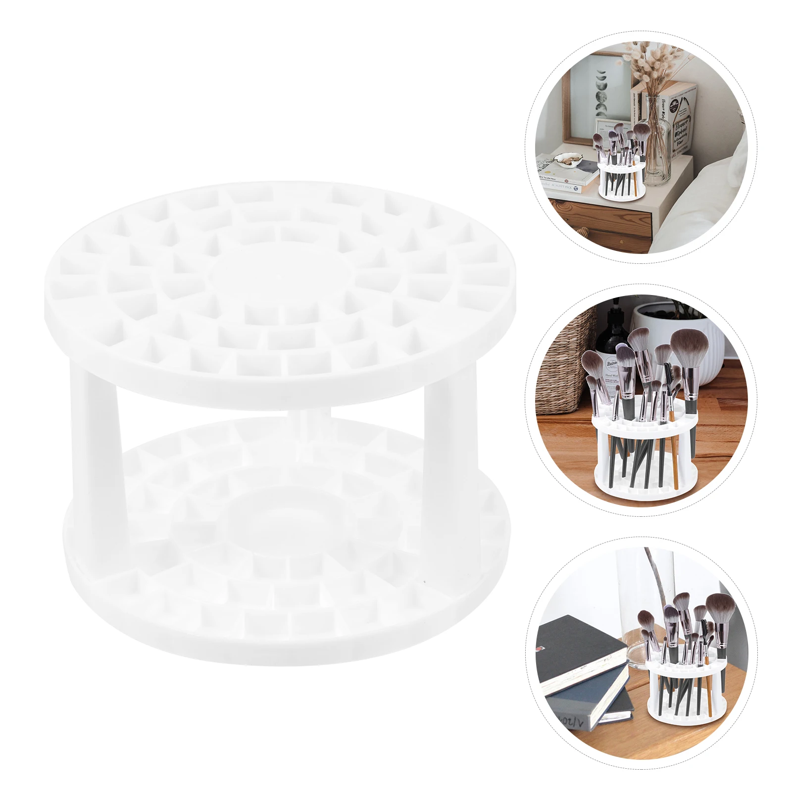 ชั้นวางของบนโต๊ะทำงานที่มีสไตล์สำหรับจัดเก็บเครื่องสำอางและอุปกรณ์เสริม ช่องใส่ของหลายช่องสำหรับจัดระเบียบแปรงแต่งหน้า ปากกาเขียนคิ้ว และอุปกรณ์เครื่องสำอาง