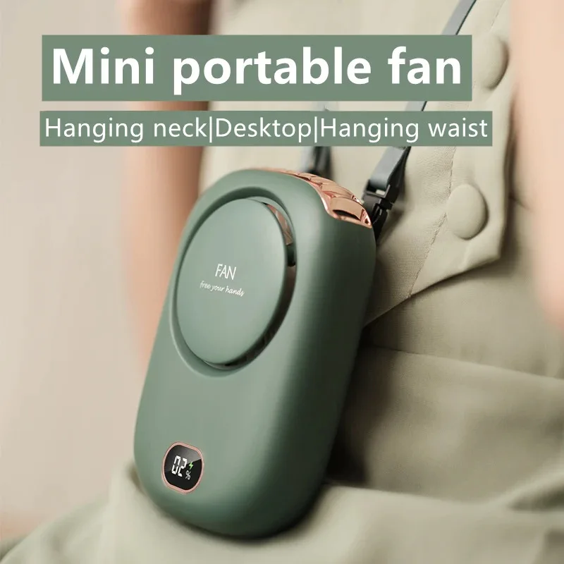 

New Mini Halter Fan Usb Rechargeable Portable Waist Clip Digital Display Fan Outdoor Leafless Waist Hanging Fan
