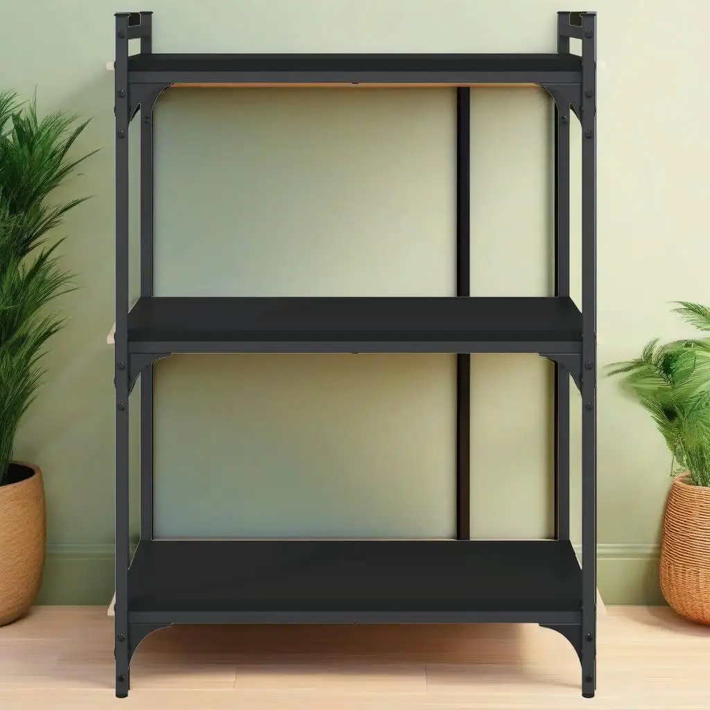 

3-Tier Black Bookcase, 23.6x11.8x33.9, Durable Engineered Wood Storage Shelf for Home & Office