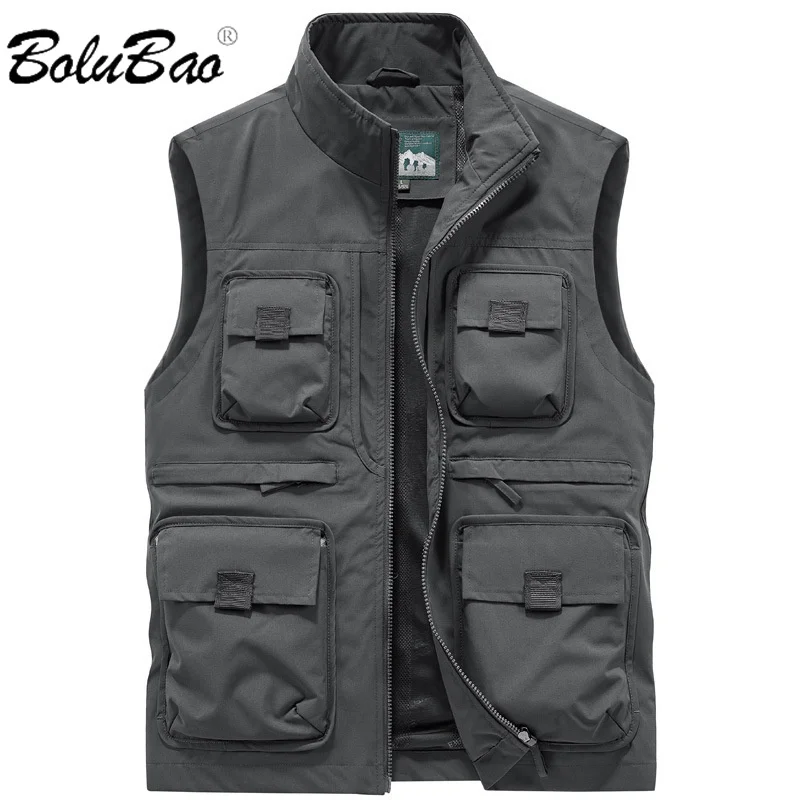 

BOLUBAO 2024 Outdoor Leisure Vest For Men Multi-Pocket Outdoor Fishing Cargo Coat High Quality Design Large Pocket Vest For Men