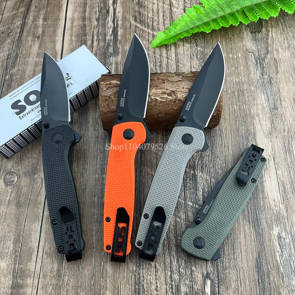 Taktyczny scyzoryk EDC z ręcznym ostrzem Flipper Blade, stalowe ostrze D2, 4-kolorowe uchwyty z włókna nylonowego, scyzoryk survivalowy do polowań na świeżym powietrzu