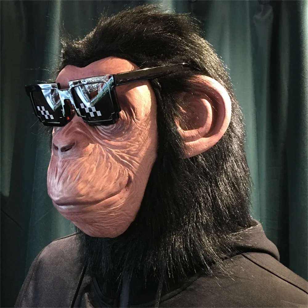 Latex Vivid Monkey Mask With Wig Funny Full Face Animal Mask Dress Up Accessory Halloween Cosplay Costume Prop Party Decors Prop 4
