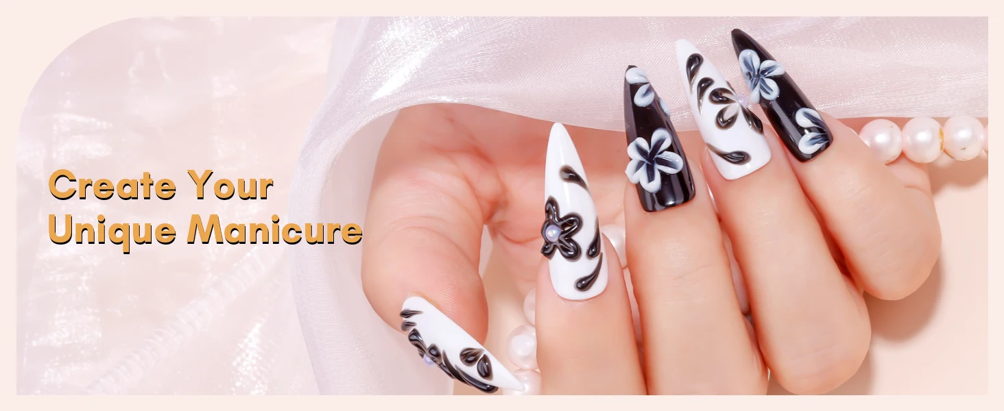 Makartt 3D Nail Gel Sculpting Gel Nail Art Glue Kit, White Craving Gel und Black Candy Molding Gel No Wipe Embossed Gel Polish – Detail 13