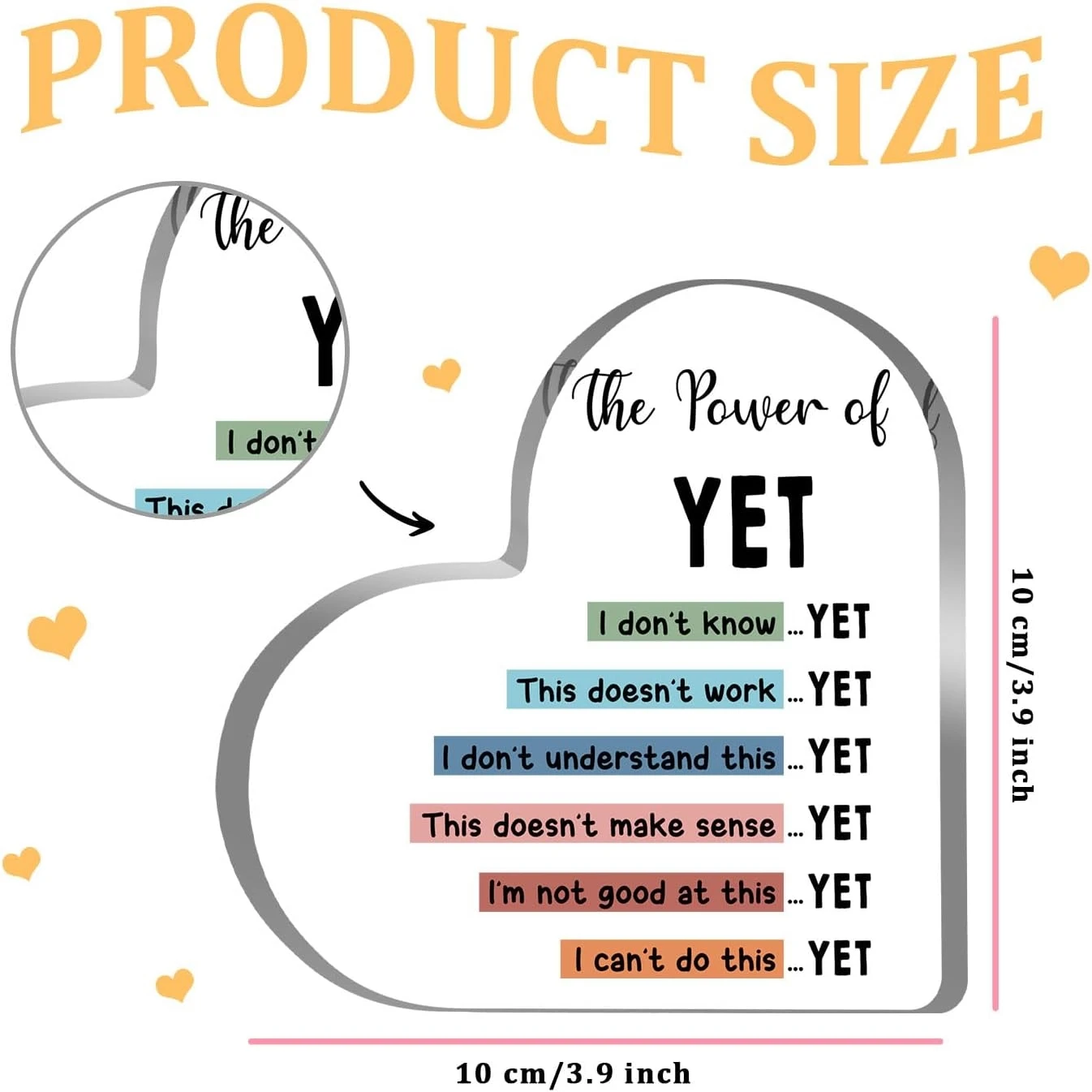 The power of yet,Growth mindset sign, Acrylic Heart Keepsake,Therapy Office Decor,Counselor office decor, mental health sign