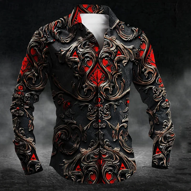 Men\'s Cardigan Shirt Solid Color 3D Printing Long Sleeve Shirt Lapel Single Breasted Comfortable Fabric Hawaiian Vacation Shirt