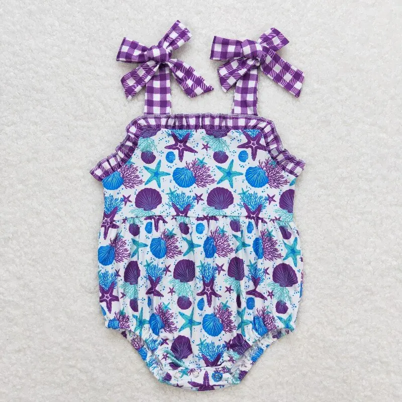 11.19y SR1184 Summer baby girl rompers wholesale starfish seaweed lace suspender vest romper