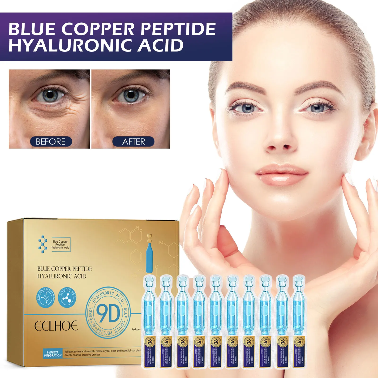 Blue Copper Peptide Hyaluronic Acid Essence Reduce Fine Line Improve Eye Bag Dark Circle Firm & Moisturize Facial Care Product