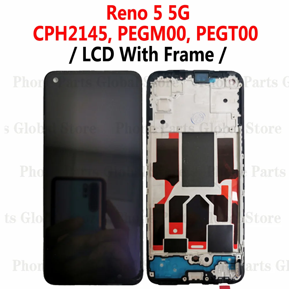 LCD Display With Frame For OPPO Reno5 5G CPH2145 4G CPH2159 Touch Screen Digitizer Assembly Reno 5 PEGM00 PEGT00 Replacement