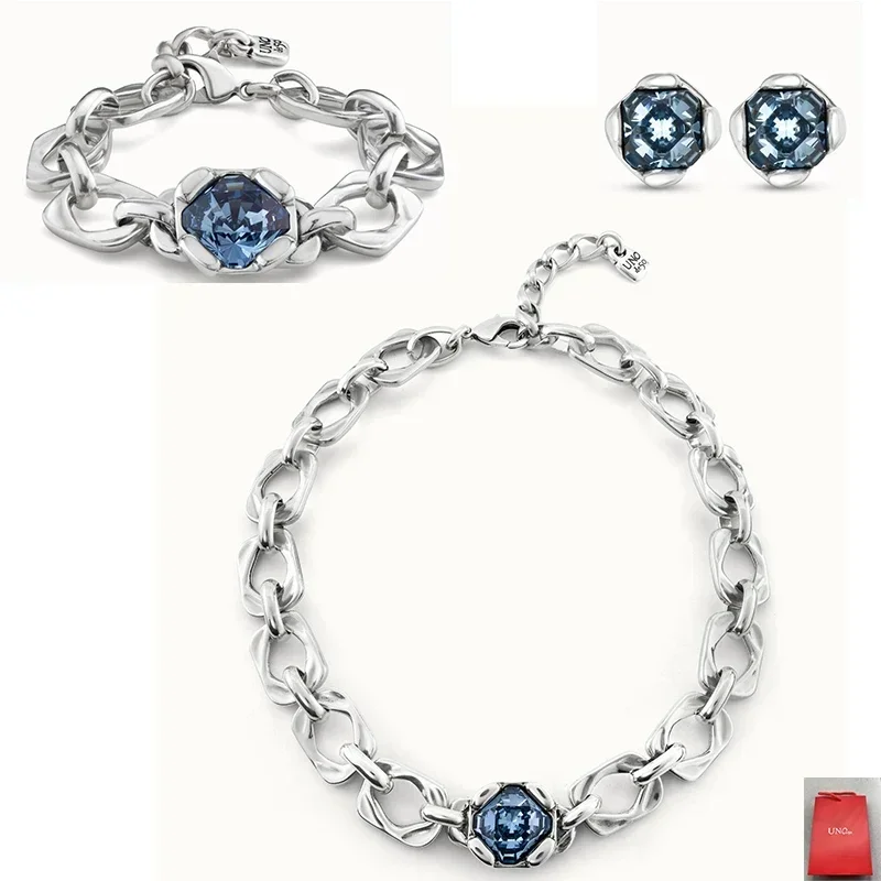 2024 Spain UNOde Luxury Noble and Exquisite Blue Crystal Jewelry Set for Women's Gifts