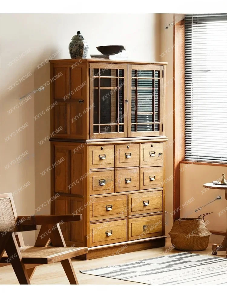 XXSide Cabinet Retro Display Drawer Solid Wood Antique Art Display Cabinet Wine Cabinet