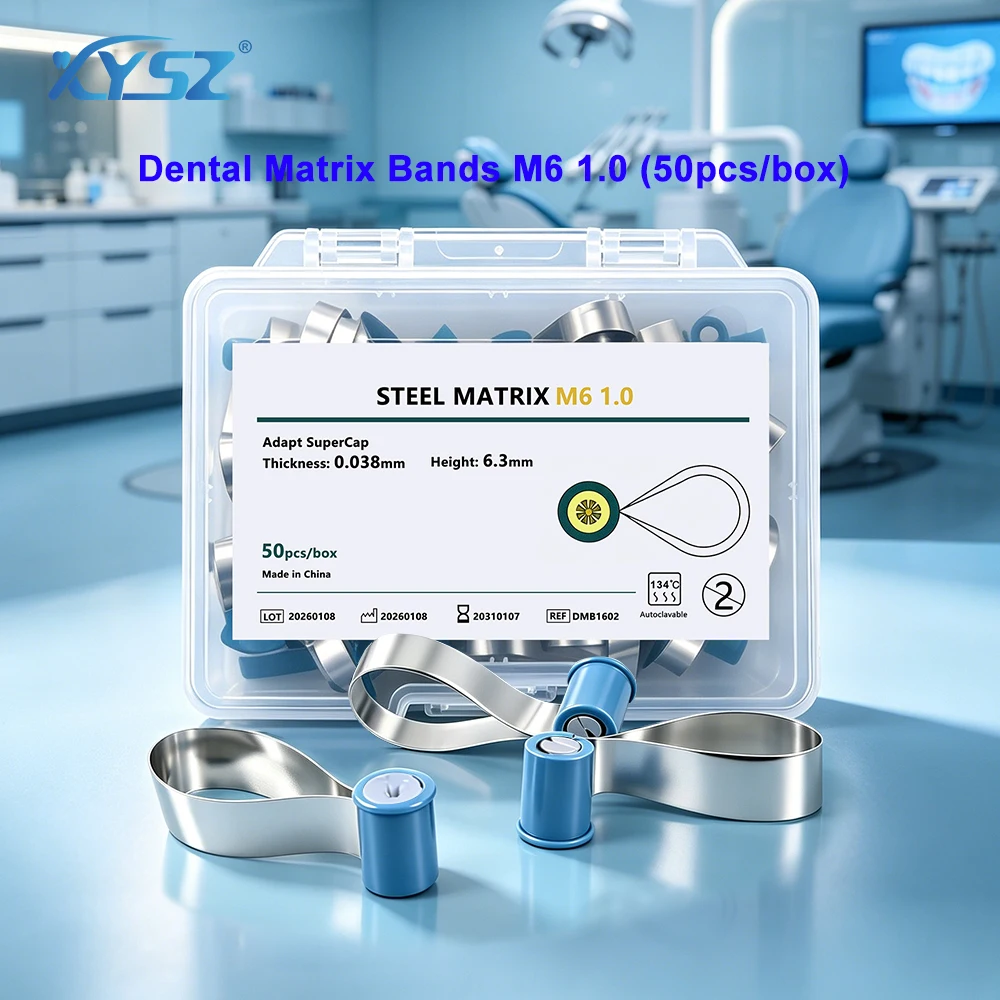 

XYSZ 50Pcs/Box New Dental Matrix Bands Double-Side Contoured Anatomically Shaped Matrix Band M6 Knob Type Loop Matrix Tools