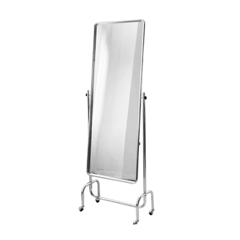

Wheeled mobile clothing store full-length mirror with stainless steel frame and floor mounted dressing mirror