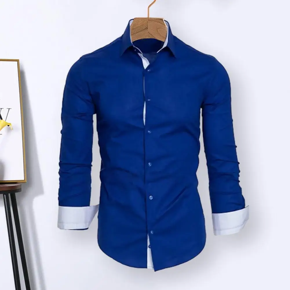 

Men Shirt Turn-down Collar Single-breasted Long Sleeve Shirt Warm Cardigan Slim Fit Formal Business Style Office Shirt