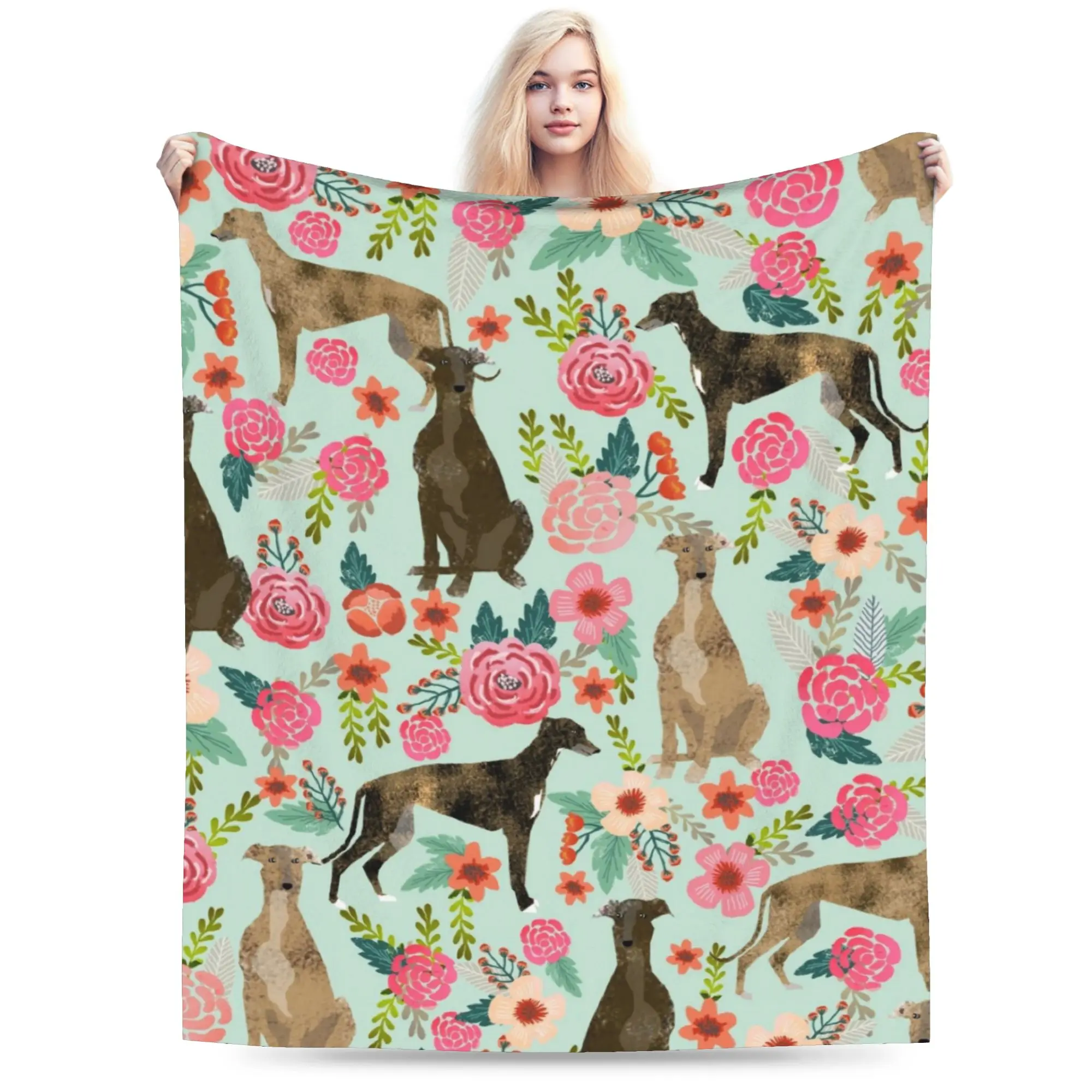 Greyhound Florals Blanket Whippet Lurcher Dog Galgo Fuzzy Awesome Warm Throw Blanket for Home Restaurant Textile Decor